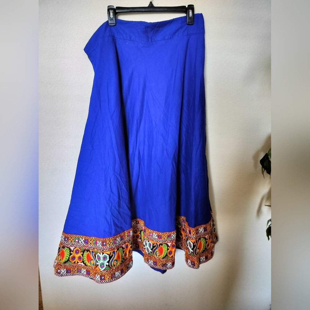 Indian Skirt Lehenga Ghaghra Chaniya Blue Navratri Gerdaar Embroidered Boho Maxi